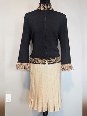 St. John Coordinated Black and Gold Skirt Suit